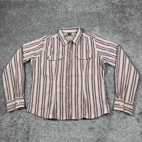 North Face Button Up Shirt Womens Large Seersucker Mesh Hiking Fishing Stripe - Picture 2 of 12